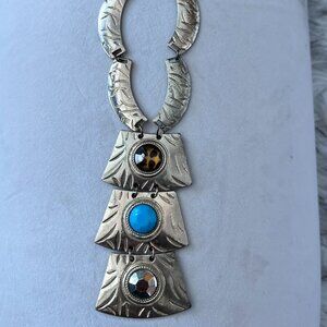 Multi-Stone Tribal Plate Design Boho Statement Pendant Necklace